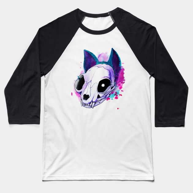 Color Splash Catskull Baseball T-Shirt by ManicWolfArts